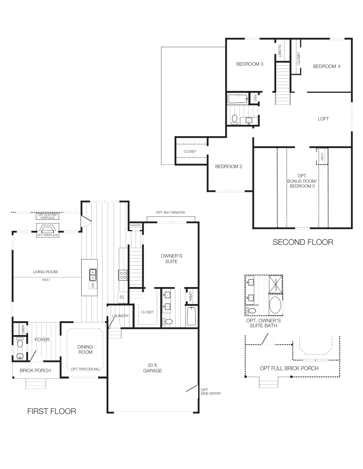 The Randolph-WEB-010825 2D black & white image of Randolph 4 bedroom, 2.5 - 3.5 bath floor plan by Boyd Homes.