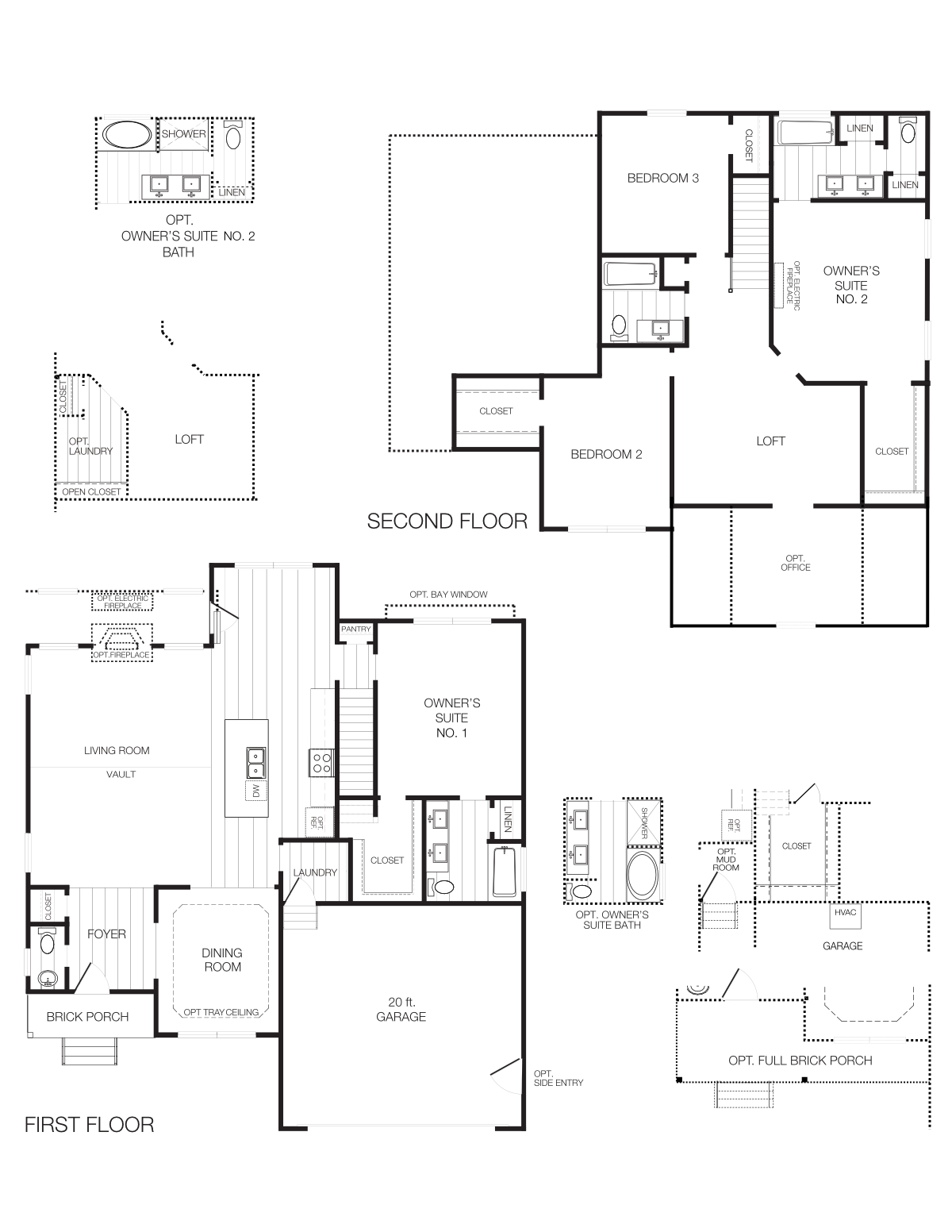 's suite-WEB-010825 2D black & white image of Randolph 4 bedroom, 2.5 - 3.5 bath floor plan with dual owners suites by Boyd Homes.