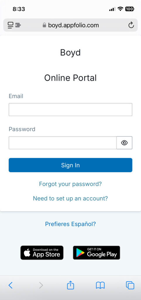 Boyd Homes online resident portal screenshot