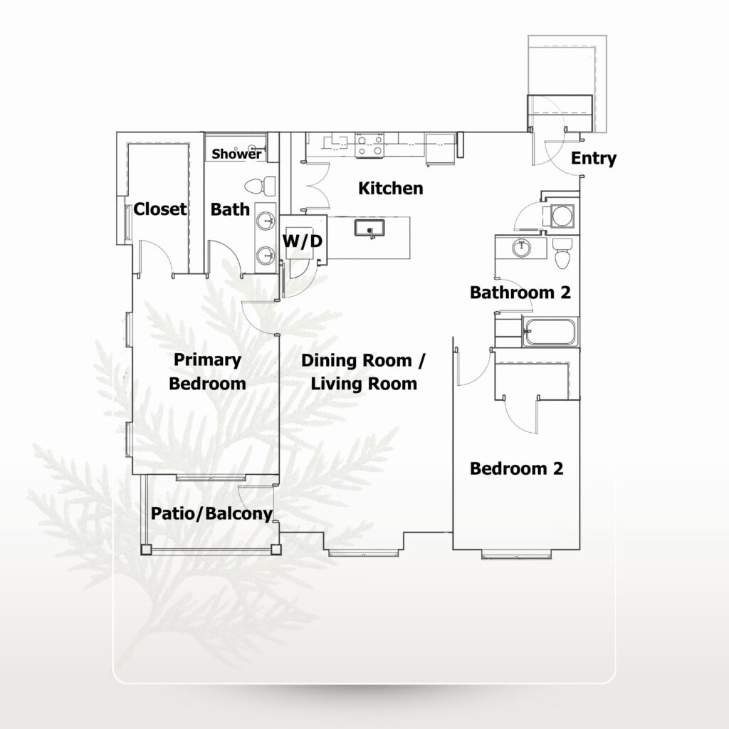 The Cedar 2 bedroom 2 bath apartment