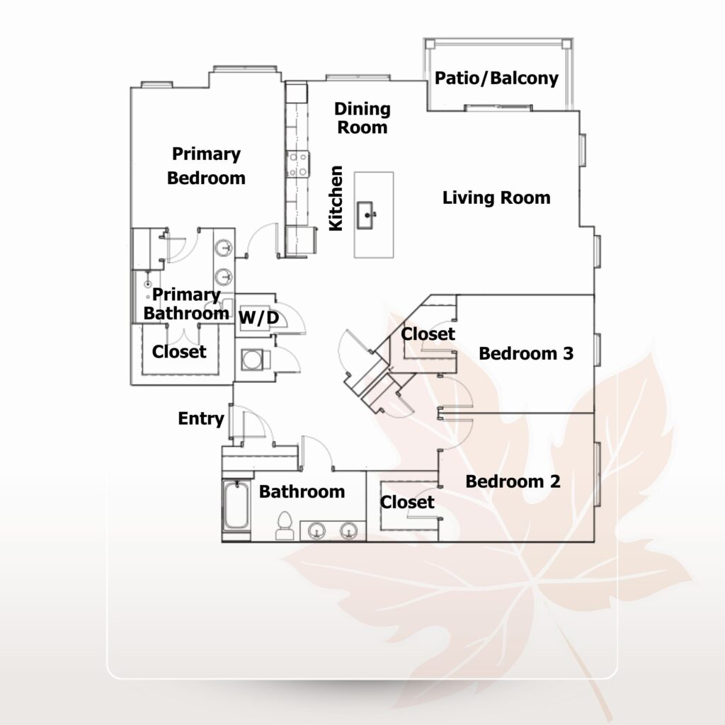 The Red Maple 3 bedroom 2 bath apartment for rent at Apex at Vista Ridge Apartments in Staunton, VA