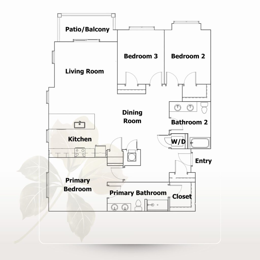 The Tulip 3 bedroom 2 bath apartment for rent at Apex at Vista Ridge apartments in Staunton, VA